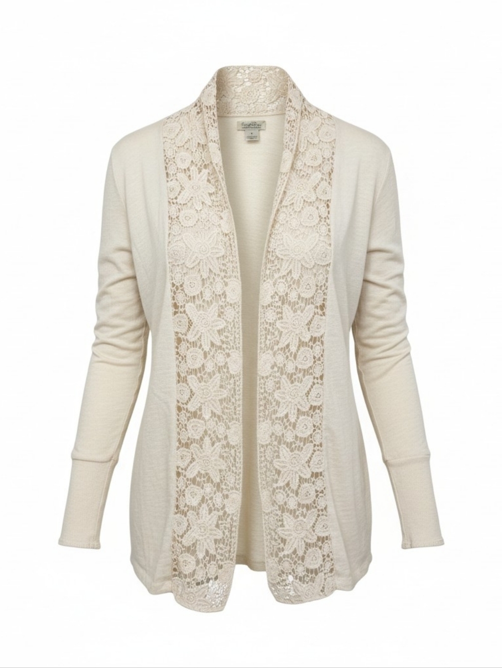 Lucky Brand Cream Knit Lace Cardigan Size Medium 100% Cotton Cottagecore Boho